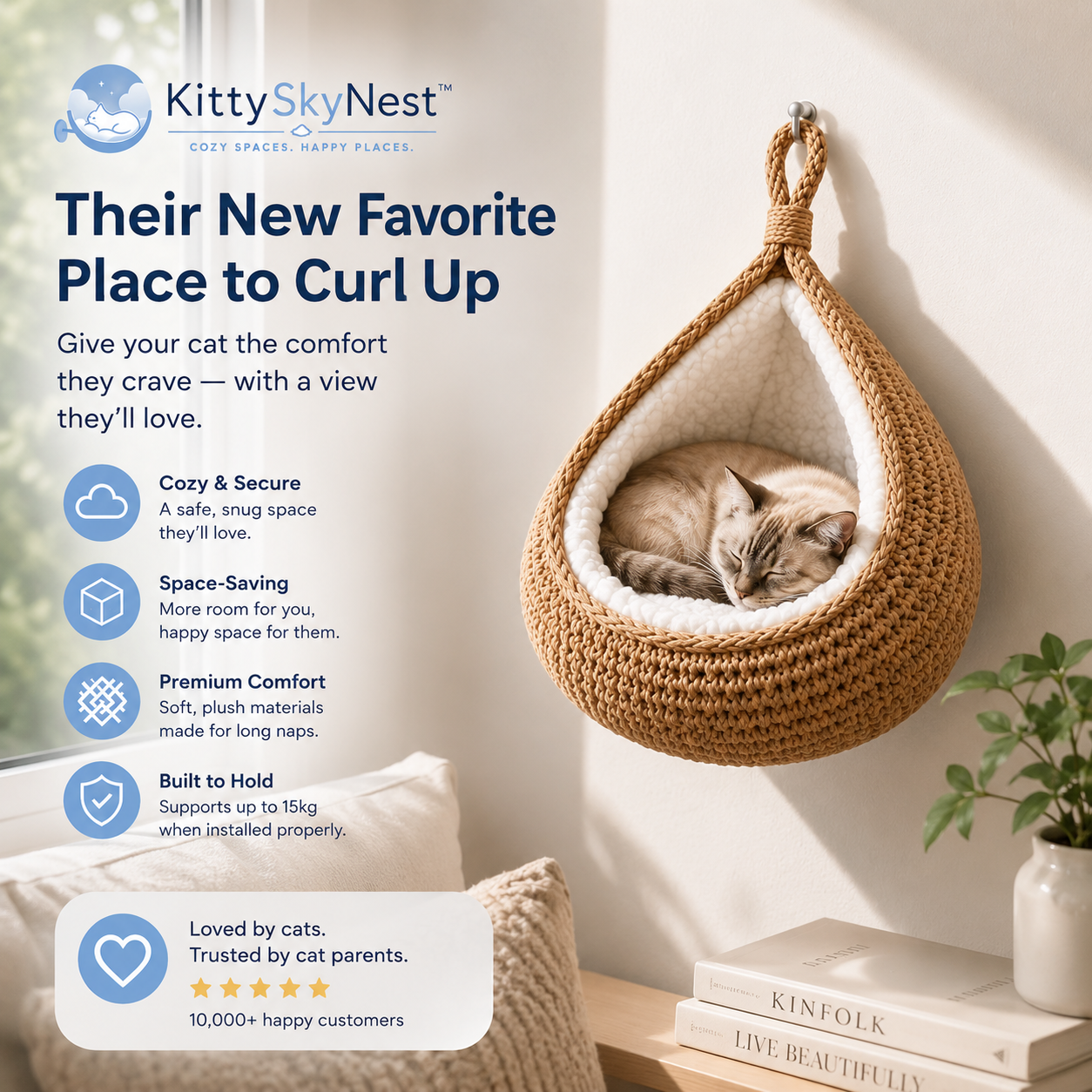 KittySkyNest™ - Handwoven Hanging Cat Cocoon